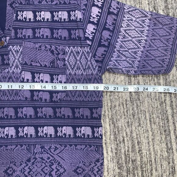 Adult Size Medium Elephant Print Woven‎ Pullover Top Purple Short Sleeve Hippie - Picture 4 of 6